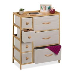 Relaxdays Dresser, Storage Unit, Bamboo, 7 Fabric Drawers, Hallway, Bedroom, HWD: 73 x 61.5 x 32.5 cm, Cabinet, Beige