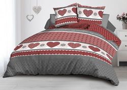 Housse de Couette 220x240 + 2 taies - Microfibre - Coeurs Rouge