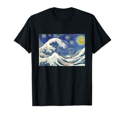 Grande onda al largo di Kanagawa con Starry Nights van Gogh Maglietta