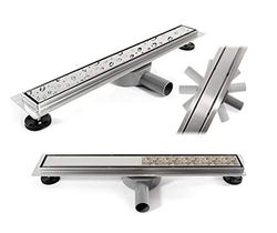 VBChome Canaletta di scarico a pavimento per doccia, doppio scarico, sifone autopulente con antiodore, dimensioni 50-100 cm, scarico doccia molto piatto, set completo di scarico per bagno cucina