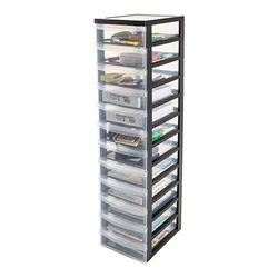 Iris Ohyama, Tour de rangement à Roulettes en Plastique, 12 Petits Tiroirs, Noir, Ouverture Facile, Meuble de Rangement, Papeterie, pour Chambre, Salle de Bain, École & Bureau, Sans BPA, DC-012