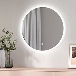 EMKE Miroir Salle de Bain LED Rond 60 cm à éclairage Blanc Froid 6500K, avec Interrupteur Tactile