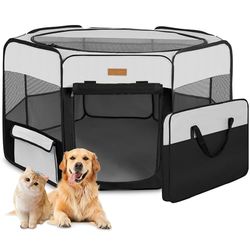 Akinerri Parc de Jeu Pliable pour Chien, Niche d'exercice pour Chiot avec Couvercle Amovible en Maille, Parc Portable pour Animal de Compagnie pour l'entraînement intérieur ou extérieur