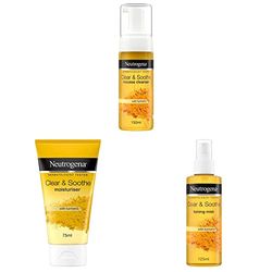 Neutrogena Clear & Soothe 3-Step Skincare Bundle Set | With Tumeric | For Spot-Prone Skin | Cleanser, Moisturiser, Mist