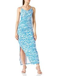 Liquorish Dames Zebra Print Cami Jurk in blauw en wit bruiloft, Blauw, 42