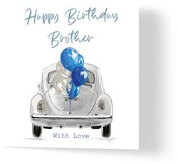 Happy Birthday Brother - Birthday Card - Made from Recycled Materials - Greeting Cards for Friends, Family, Loved Ones - Made by UK Independent Artists - Compostable Packaging