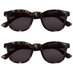 Opulize Bay 2 Pack Mirrored Thick Round Mens Womens Matt Green Tortoiseshell Sun Readers Reading Glasses SS97-6 +2.50