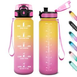 Botella Agua Deportiva 1L, Botella Agua Prueba de Fugas, Motivacional Botella con Tapa, Botella Reutilizable con Marcador de Tiempo, Cantimplora para Adulto, Gimnasio, Cámping, Bicicleta, Sport
