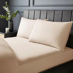Silentnight Puur katoenen hoeslaken - Cool Soft Touch Draaddichtheid 200 - Extra diepe matraslaken van 40 cm - Ademend 100% katoen - Elastische hoeken, machinewasbaar, Beige Natuurlijk, Eenpersoons