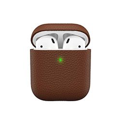 Keybudz Funda Protectora de Cuero Artesanal para Apple AirPods, Funda de Cuero auténtico, Auriculares, Accesorios, marrón