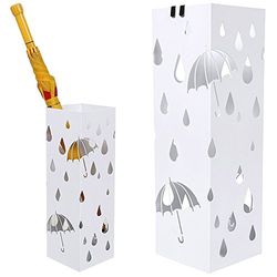 BAKAJI Umbrella Stand in Iron Design Square Shape White Colour Drip Tray and Hooks for Folding Umbrellas - 49 x 15 x 15 cm