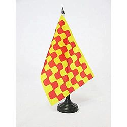 AZ FLAG - Drapeau De Table Tarragone 21x14 cm - Petit Drapeau De Tarragona De Bureau 100% Polyester Avec Hampe De 25cm Et Socle En Plastique Noir
