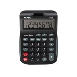 Maul Miniräknare Mj550, Stor, Vinklad Skärm, 8 Siffror, 15,5 x 11 cm, Allroundfunktioner För Kontor, Hem, Skola, Solcell/Batteri, Svart