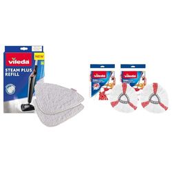 Vileda Steam Mop Refill Pads, Pack of 2, White & Turbo 2in1 Spin Mop Refill, Pack of 2 Turbo 2in1 Mop Head Replacements, Fits all Turbo Mops, Authentic Mop Head, Red, 16.5 x 30 x 22 cm
