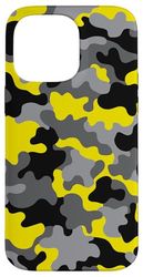 Yellow and Black Grey Camo Hunting Trendy Camouflage Case for iPhone 14 Pro Max