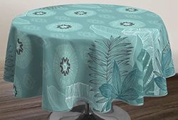 Le linge de Jules Celadon Stain-Resistant Tablecloth Round 160 cm Blue Green Grey White