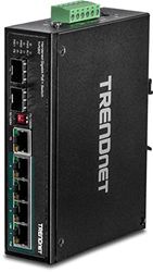 TRENDnet 6-poorts geharde industriële Gigabit PoE + DIN-rail-switch, TI-PG62,4 x Gigabit PoE + poorten, 1 x gecombineerde Gigabit poort (RJ-45 / Seagate) 1 x toegewezen 120-W prestatiebudget, IP30