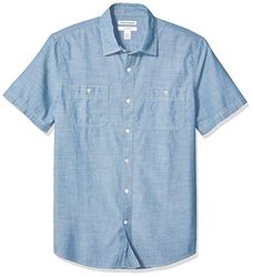 Amazon Essentials Heren Regular-Fit Poplin Shirt met korte mouwen, medium blauw, X-Large