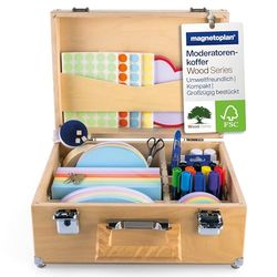 magnetoplan Mallette de présentateur Wood Series - L x H x P : 360 x 270 x 170 mm - Fabriquée en bois de bouleau certifié FSC - Avec 2400 pièces comme des stylos pour tableau blanc + cartes de