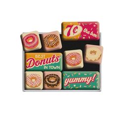 Nostalgic-Art Conjunto de ímanes retro EUA, Donuts, ideia de presente para a cozinha, decoração para frigorífico, design vintage, 9 unidades, 9