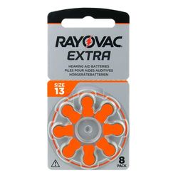 Rayovac Extra 13, 8 stycken, hörapparatsbatterier, hög prestanda, zinkluftbatterier, 1 blisterkort, orange, 13AUX-8XEMF