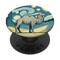 Animal del zoológico del desierto camello - Van Gogh estilo noche estrellada PopSockets PopGrip Adhesivo