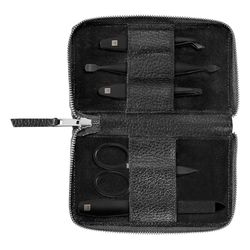 ZWILLING Manicure Set (5 Pieces, Genuine Leather Press Stud Closure, Travel Set, with Nail Scissors and Cuticle Cutter), Premium, Black Edition