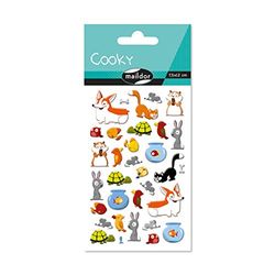 Maildor CY130C Cooky, een zak met 3D-stickers, 1 vel 7,5 x 12 cm, huisdieren (33 stickers)