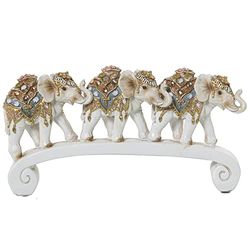 ŻYWICA FIGURA 3 ELEFANTES BLANCO/DORADO C/BASE 26 x 5 x 16 cm