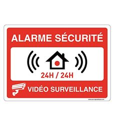AUA SIGNALETIQUE - Waarschuwingsbord met afgeronde hoeken – alarm bij videobewaking 24 uur – 300 x 210 mm, aluminium Dibond 3 mm