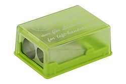 KUM 105.34.19-G - Sacapuntas con contenedor 2en1 M2 Lefty, verde, sacapuntas para zurdos, sacapuntas doble con contenedor, 1 pieza