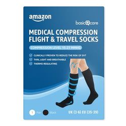 Amazon Basic Care Chaussettes de compression médicales pour l’avion et les voyages - Noir, 39-43