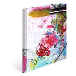 HERMA Collector's Folders A4 Colours Set, 3 Pieces, Children's Corner Folder Made of Cardboard with Art Motif, Elastic Band, Inner Flaps and Inner Print for Boys and Girls