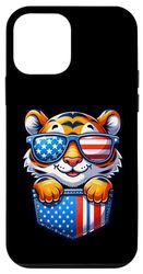 Coque pour iPhone 12 mini Drapeau américain tigre 4 juillet dans poche Amérique maman papa