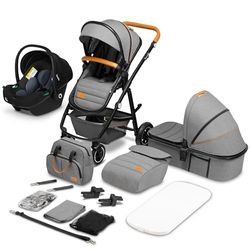 LIONELO Amber 3 in 1 - Combi Kinderwagen | Complete Set: Reiswieg, Buggy, Autostoel ADAC gecertificeerd | Pompwielen met goede full vering | Comfortabel Matras, Luiertas, Vanaf geboorte tot 4 jaar