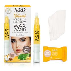Nad's Natural Precision Eyebrow Wax Wand, Eyebrow Wax Kit, Sugar Wax, Hypoallergenic, Vegan No-heat Formula, Includes Wax Pen 6g, 10 Reusable Cotton Strips, 4 Pre-wax Soap