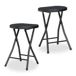 Relaxdays Sgabello Pieghevole, Set da 2, Sedia Campeggio senza Schienale, Resiste Intemperie, 46 x 31 x 30 cm, Nero