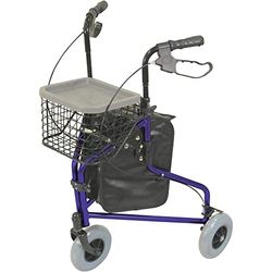Aidapt Blue Folding Light Weight Aluminium 3 Wheeled Tri Walker Rollator Mobility Aid with Carry Bag, Basket, Tray and Lockable Brakes for Indoor and Outdoor use.