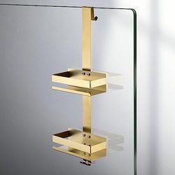 Hiendure Shower Caddy Over Shower Door, Gold Brushed, 2 Tier Shower Hanging Shelf Storage Organizer with Hooks No Drilling for Indoor Shower, Bathroom, Bedroom, Kitchen