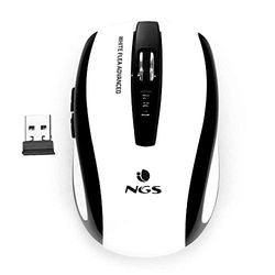 NGS FLEA ADVANCED WHITE - 2.4GHz Wireless Optical Mouse, USB Mouse USB for Desktop or Laptop Computer with 2 Buttons and Scroll Wheel, 800/1600dpi, White and Black