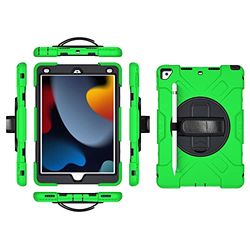 iPad mini6 2021 Generation Case with Screen Protector Pencil Holder Kickstand 360 Rotating Hand Strap Kickstand Robust Protective Case (Grass Green)