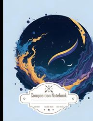 Composition Notebook College Ruled: Graphic Design with Watercolor Splashes on the Moon, Ideal for Drifting and Creativity, Size 8.5x11 Inches, 120 Pages