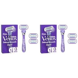 Gillette Venus Deluxe Smooth Swirl Women's Razor + 3 Razor Blade Refills, with Flexiball Technology, Lubrastrip with A Touch of Vitamin E (Pack of 2)