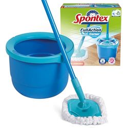 Spontex Full Action Corner Sistema mocio rotante e secchio anche per gli angoli più stretti, di strizzatura/risciacquo facile 360°, per laminato, legno e piastrelle, 1 testa microfibra