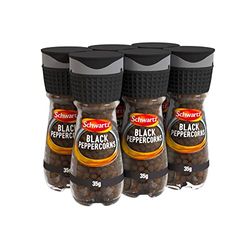 Schwartz Black Peppercorn 35 G | Jar with Grinder | Pack of 6 | Hot, Zesty, and Biting Taste | Distinctive Aroma | Versatile Spice | Perfect for Burgers, Marinades, Sauces, Steaks and Kebabs