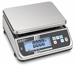 Báscula de mesa [Kern FXN 10K-3N] Robusta, ahorra espacio, protegida por acero inoxidable y clase de protección IP68, rango de pesaje [Max]: 15 kg, legibilidad [d]: 2 g, placa de pesaje: 236 x 195 mm