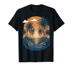 Playa Divertida Palmeras Verano Atardecer Tropical Coco Amantes Camiseta