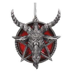 Nemesis Now Baphomet Head Red Pentagram Hanging Decorative Ornament 9.5cm, Resin, Black