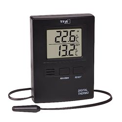 TFA Dostmann Termómetro digital para interior y exterior, 30.1012.01, sensor de cable impermeable, valores máximos y mínimos, temperatura interior y exterior, exclusiva de Amazon, 8,5 cm de alto,
