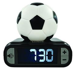 Lexibook-RL800FO Lexibook Digitale a Forma Calcio con Luce Notturna, posticipo della Sveglia, Orologio, Pallone Luminoso, Colore Nero, Batterie Non Incluse, Bianco